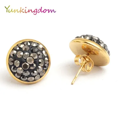 Yunkingdom Fashion round shape lovely stud earrings female stainless steel  rhinestone earring wholesale/retail